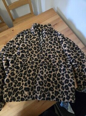 Divided Leopard Print Teddy Sweater - Beige and Black
